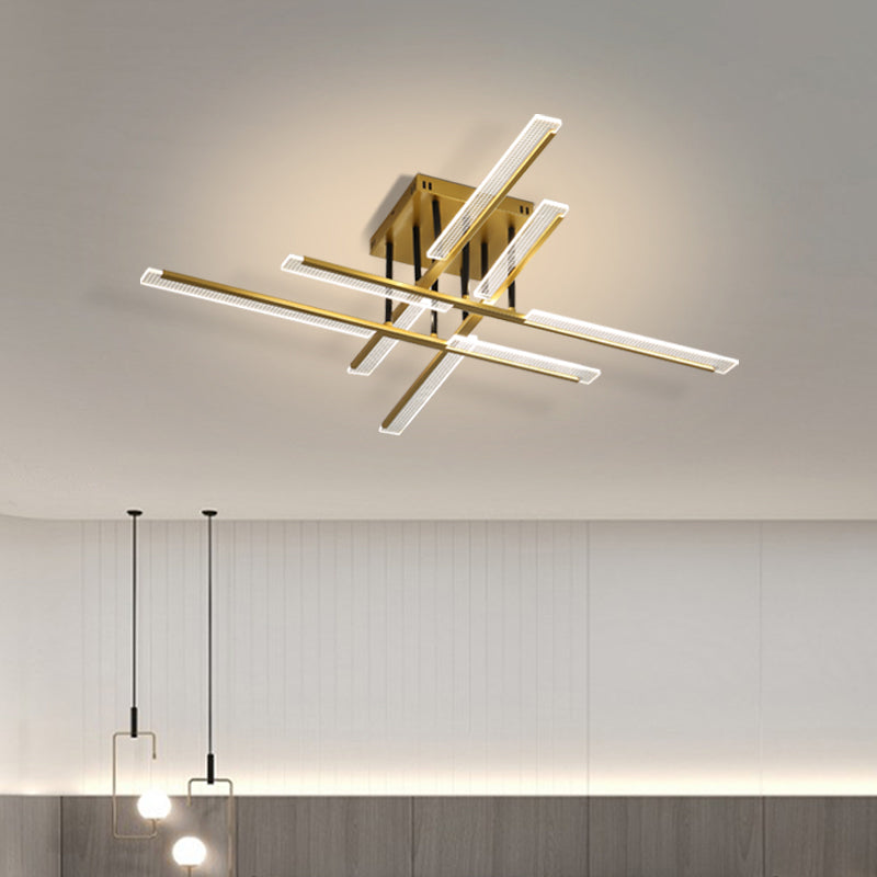 Acrylic Sticks Semi Flush Light Fixture Nordic Gold LED Ceiling Lighting for Bedroom Clearhalo 'Ceiling Lights' 'Close To Ceiling Lights' 'Close to ceiling' 'Semi-flushmount' Lighting' 2406173