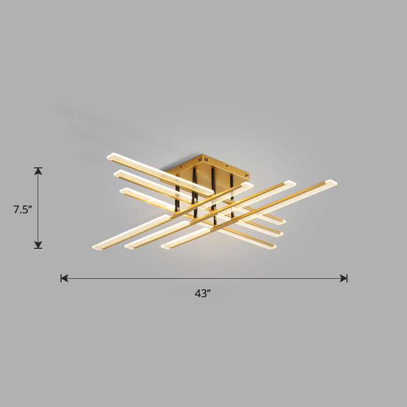 Acrylic Sticks Semi Flush Light Fixture Nordic Gold LED Ceiling Lighting for Bedroom Gold 43" White Clearhalo 'Ceiling Lights' 'Close To Ceiling Lights' 'Close to ceiling' 'Semi-flushmount' Lighting' 2406174