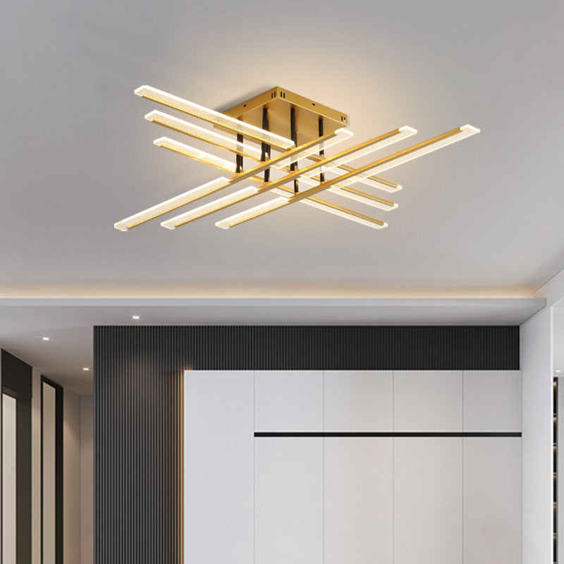 Acrylic Sticks Semi Flush Light Fixture Nordic Gold LED Ceiling Lighting for Bedroom Clearhalo 'Ceiling Lights' 'Close To Ceiling Lights' 'Close to ceiling' 'Semi-flushmount' Lighting' 2406176
