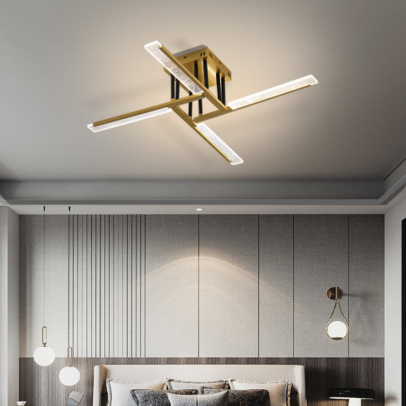Acrylic Sticks Semi Flush Light Fixture Nordic Gold LED Ceiling Lighting for Bedroom Clearhalo 'Ceiling Lights' 'Close To Ceiling Lights' 'Close to ceiling' 'Semi-flushmount' Lighting' 2406178