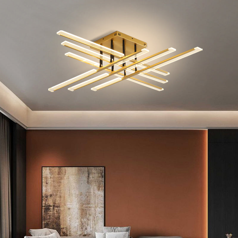 Acrylic Sticks Semi Flush Light Fixture Nordic Gold LED Ceiling Lighting for Bedroom Clearhalo 'Ceiling Lights' 'Close To Ceiling Lights' 'Close to ceiling' 'Semi-flushmount' Lighting' 2406180