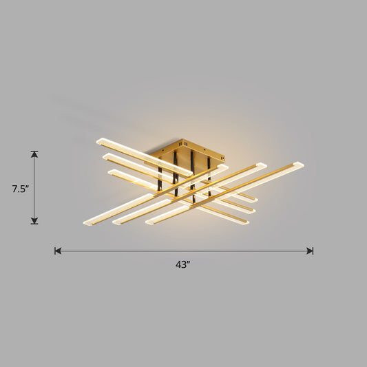Acrylic Sticks Semi Flush Light Fixture Nordic Gold LED Ceiling Lighting for Bedroom Gold 43" Warm Clearhalo 'Ceiling Lights' 'Close To Ceiling Lights' 'Close to ceiling' 'Semi-flushmount' Lighting' 2406182