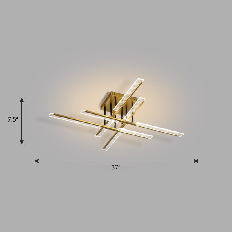 Acrylic Sticks Semi Flush Light Fixture Nordic Gold LED Ceiling Lighting for Bedroom Gold 37" Third Gear Clearhalo 'Ceiling Lights' 'Close To Ceiling Lights' 'Close to ceiling' 'Semi-flushmount' Lighting' 2406183