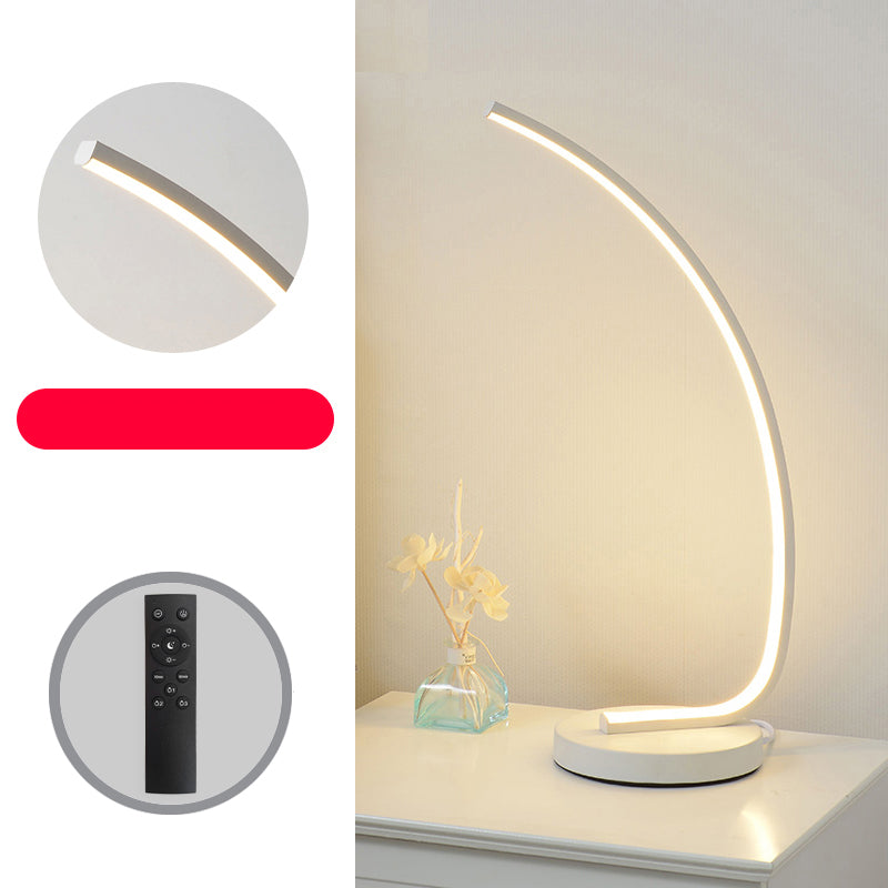 Curve LED Nightstand Light Simplicity Metal Bedside Table Lighting with Round Base White Remote Control Stepless Dimming Clearhalo 'Lamps' 'Table Lamps' Lighting' 2406191