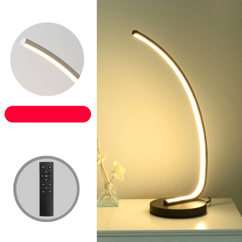 Curve LED Nightstand Light Simplicity Metal Bedside Table Lighting with Round Base Black Remote Control Stepless Dimming Clearhalo 'Lamps' 'Table Lamps' Lighting' 2406193