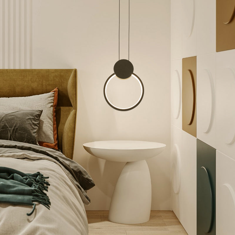 Black Circular Hanging Lamp Nordic Metallic LED Suspension Light Fixture for Bedroom Clearhalo 'Ceiling Lights' 'Modern Pendants' 'Modern' 'Pendant Lights' 'Pendants' Lighting' 2406201