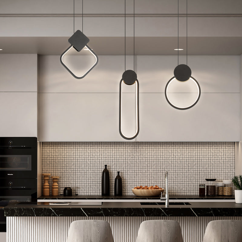 Black Circular Hanging Lamp Nordic Metallic LED Suspension Light Fixture for Bedroom Clearhalo 'Ceiling Lights' 'Modern Pendants' 'Modern' 'Pendant Lights' 'Pendants' Lighting' 2406203