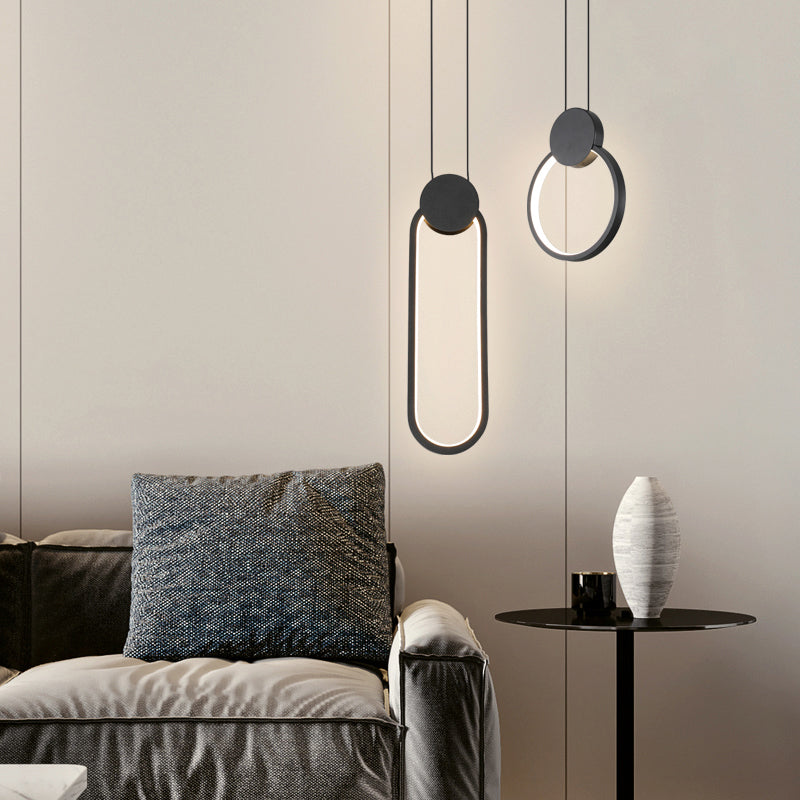 Black Circular Hanging Lamp Nordic Metallic LED Suspension Light Fixture for Bedroom Clearhalo 'Ceiling Lights' 'Modern Pendants' 'Modern' 'Pendant Lights' 'Pendants' Lighting' 2406205