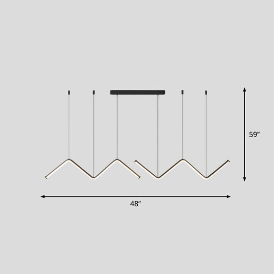 W Shaped Pendant Light Fixture Artistic Metal LED Hanging Island Light for Dining Room Black 48" Warm Clearhalo 'Ceiling Lights' 'Island Lights' Lighting' 2406223