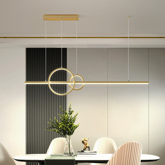 Circle and Line LED Suspension Lamp Simple Metal Restaurant Island Light Fixture Gold Clearhalo 'Ceiling Lights' 'Island Lights' Lighting' 2406253