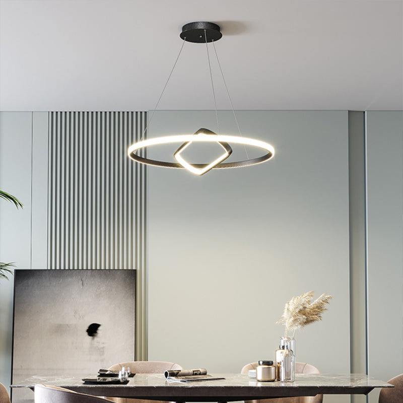 Round and Square Chandelier Nordic Aluminum LED Hanging Pendant Light for Dining Room Clearhalo 'Ceiling Lights' 'Chandeliers' 'Modern Chandeliers' 'Modern' Lighting' 2406267