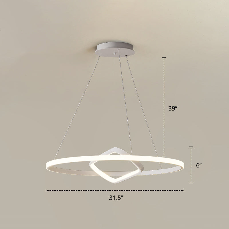 Round and Square Chandelier Nordic Aluminum LED Hanging Pendant Light for Dining Room White 31.5" Warm Clearhalo 'Ceiling Lights' 'Chandeliers' 'Modern Chandeliers' 'Modern' Lighting' 2406278