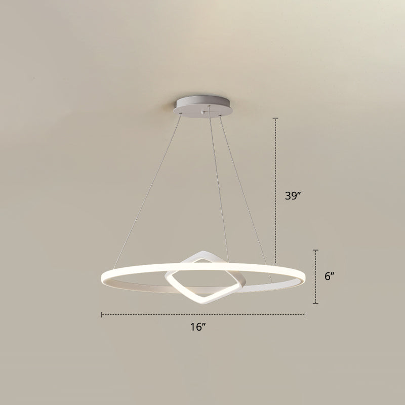 Round and Square Chandelier Nordic Aluminum LED Hanging Pendant Light for Dining Room White 16" Warm Clearhalo 'Ceiling Lights' 'Chandeliers' 'Modern Chandeliers' 'Modern' Lighting' 2406282