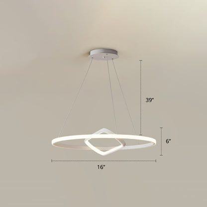 Round and Square Chandelier Nordic Aluminum LED Hanging Pendant Light for Dining Room White 16" Warm Clearhalo 'Ceiling Lights' 'Chandeliers' 'Modern Chandeliers' 'Modern' Lighting' 2406282