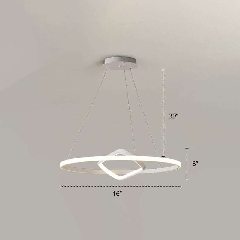 Round and Square Chandelier Nordic Aluminum LED Hanging Pendant Light for Dining Room White 16" Remote Control Stepless Dimming Clearhalo 'Ceiling Lights' 'Chandeliers' 'Modern Chandeliers' 'Modern' Lighting' 2406283