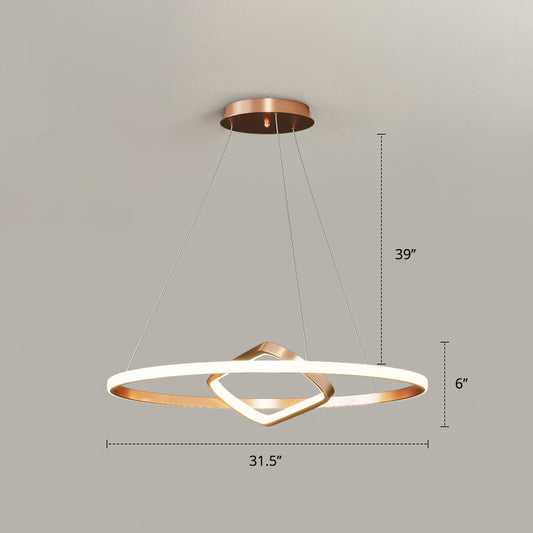 Round and Square Chandelier Nordic Aluminum LED Hanging Pendant Light for Dining Room Gold 31.5" Remote Control Stepless Dimming Clearhalo 'Ceiling Lights' 'Chandeliers' 'Modern Chandeliers' 'Modern' Lighting' 2406285