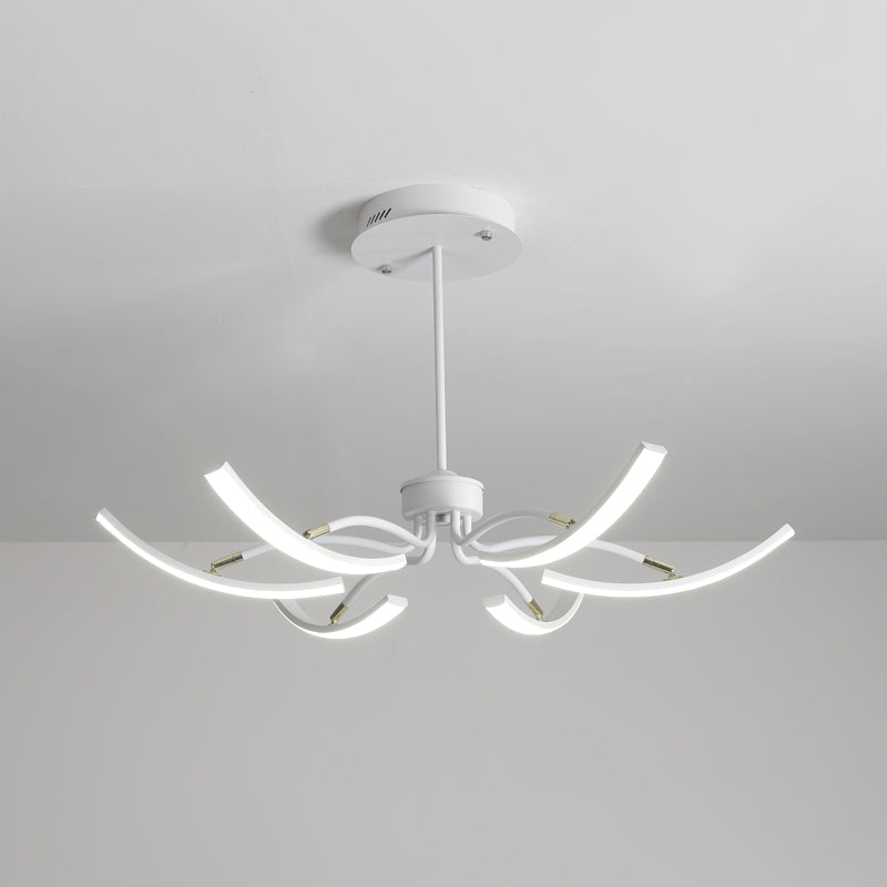 White Floral Chandelier Light Minimalistic Metal LED Ceiling Suspension Lamp for Living Room 6 White White Clearhalo 'Ceiling Lights' 'Chandeliers' 'Modern Chandeliers' 'Modern' Lighting' 2406292