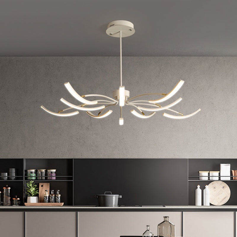 White Floral Chandelier Light Minimalistic Metal LED Ceiling Suspension Lamp for Living Room Clearhalo 'Ceiling Lights' 'Chandeliers' 'Modern Chandeliers' 'Modern' Lighting' 2406293