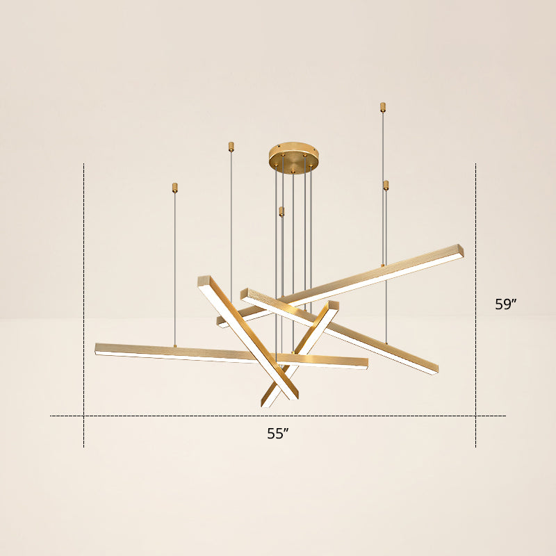 Adjustable Line Art Pendant Lamp Minimalist Metal Bedroom LED Ceiling Chandelier 5 Gold Warm Clearhalo 'Ceiling Lights' 'Chandeliers' 'Modern Chandeliers' 'Modern' Lighting' 2406317
