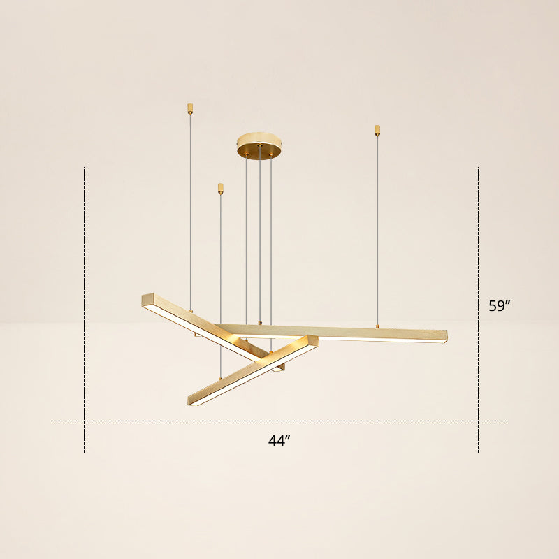 Adjustable Line Art Pendant Lamp Minimalist Metal Bedroom LED Ceiling Chandelier 3 Gold Warm Clearhalo 'Ceiling Lights' 'Chandeliers' 'Modern Chandeliers' 'Modern' Lighting' 2406325