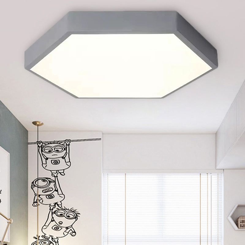 Child Bedroom LED Ceiling Light Modern Macaron Flush Mount Lighting with Hexagon Shade Grey Clearhalo 'Ceiling Lights' 'Close To Ceiling Lights' 'Close to ceiling' 'Flush mount' Lighting' 240734