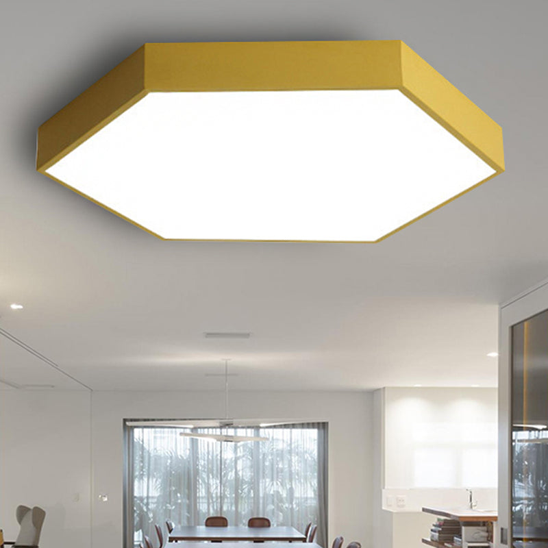 Child Bedroom LED Ceiling Light Modern Macaron Flush Mount Lighting with Hexagon Shade Yellow Clearhalo 'Ceiling Lights' 'Close To Ceiling Lights' 'Close to ceiling' 'Flush mount' Lighting' 240738