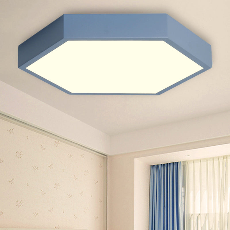 Child Bedroom LED Ceiling Light Modern Macaron Flush Mount Lighting with Hexagon Shade Blue Clearhalo 'Ceiling Lights' 'Close To Ceiling Lights' 'Close to ceiling' 'Flush mount' Lighting' 240739