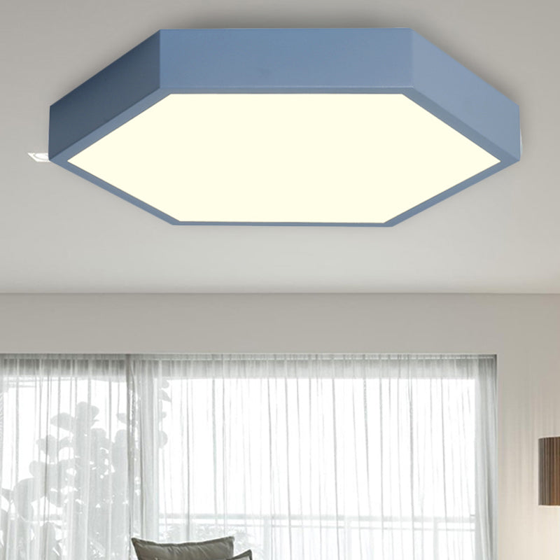 Child Bedroom LED Ceiling Light Modern Macaron Flush Mount Lighting with Hexagon Shade Clearhalo 'Ceiling Lights' 'Close To Ceiling Lights' 'Close to ceiling' 'Flush mount' Lighting' 240740