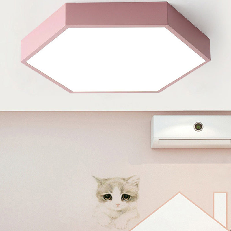 Child Bedroom LED Ceiling Light Modern Macaron Flush Mount Lighting with Hexagon Shade Clearhalo 'Ceiling Lights' 'Close To Ceiling Lights' 'Close to ceiling' 'Flush mount' Lighting' 240743
