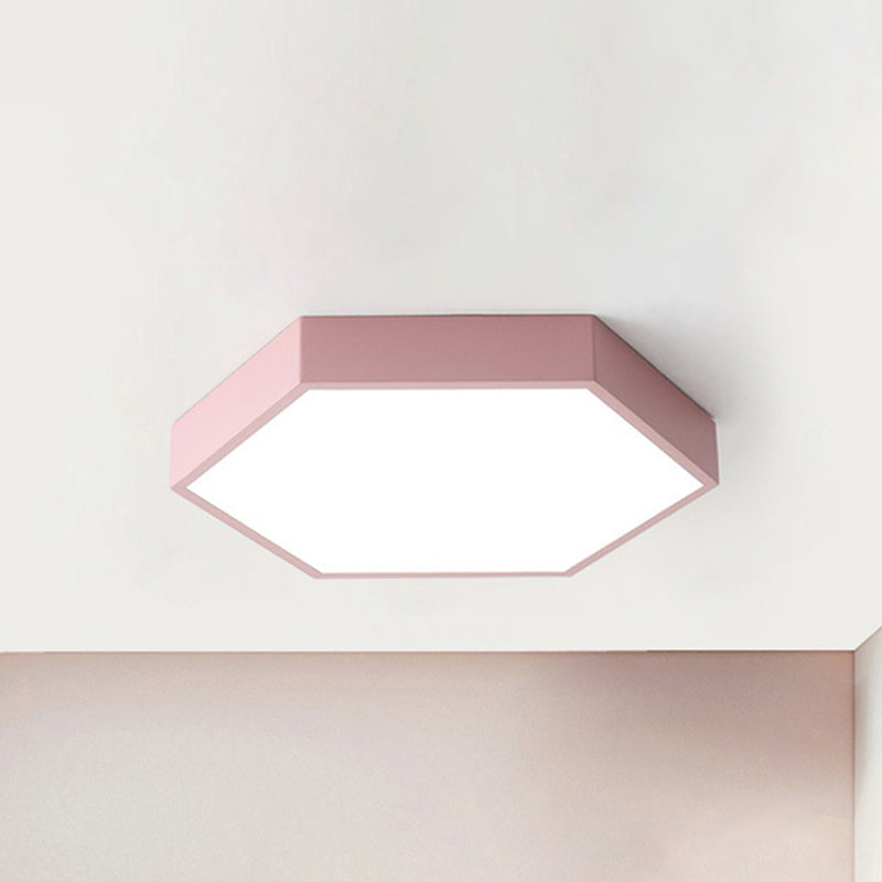 Child Bedroom LED Ceiling Light Modern Macaron Flush Mount Lighting with Hexagon Shade Pink Clearhalo 'Ceiling Lights' 'Close To Ceiling Lights' 'Close to ceiling' 'Flush mount' Lighting' 240744