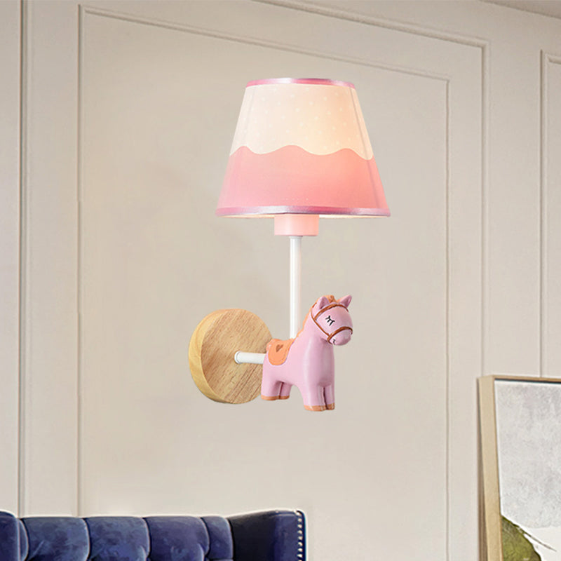 Contemporary Sconce Light Tapered Shade Single Light Wood Wall Lamp with Animal for Teen Pink Horse Clearhalo 'Wall Lamps & Sconces' 'Wall Lights' Lighting' 240811