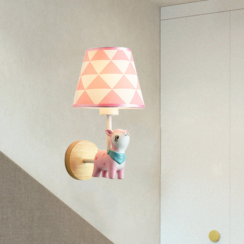 Contemporary Sconce Light Tapered Shade Single Light Wood Wall Lamp with Animal for Teen Pink Deer Clearhalo 'Wall Lamps & Sconces' 'Wall Lights' Lighting' 240816