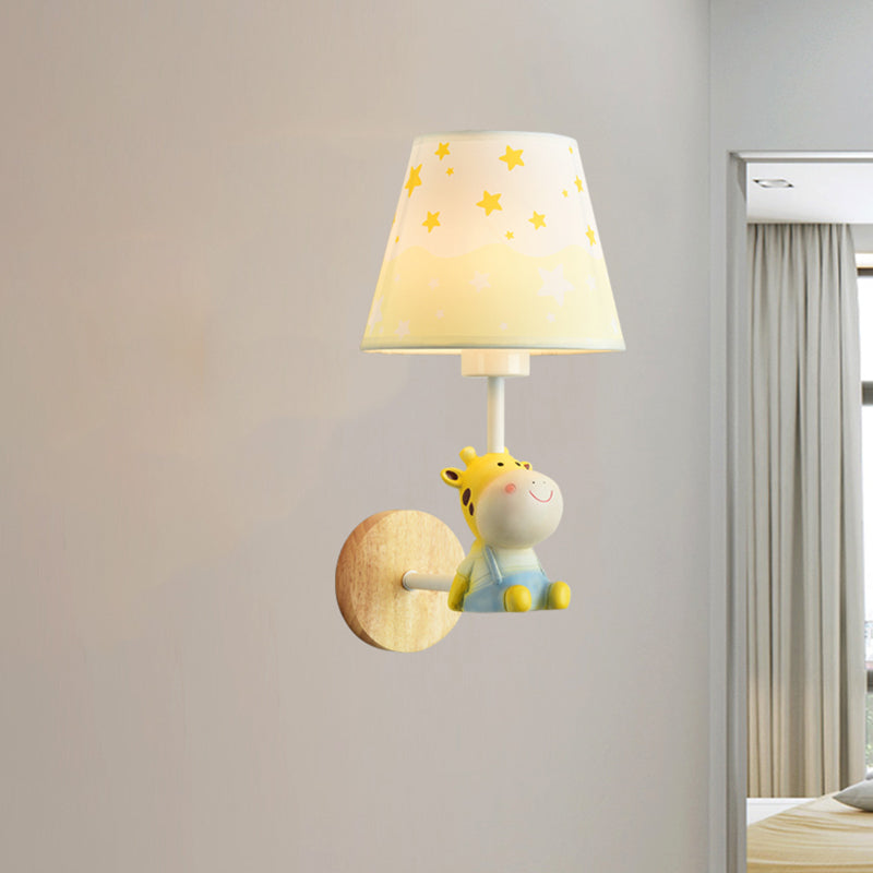 Contemporary Sconce Light Tapered Shade Single Light Wood Wall Lamp with Animal for Teen Clearhalo 'Wall Lamps & Sconces' 'Wall Lights' Lighting' 240819