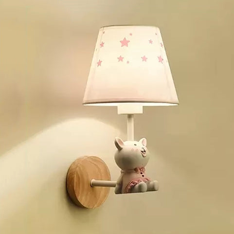 Contemporary Sconce Light Tapered Shade Single Light Wood Wall Lamp with Animal for Teen White Rabbit Clearhalo 'Wall Lamps & Sconces' 'Wall Lights' Lighting' 240820