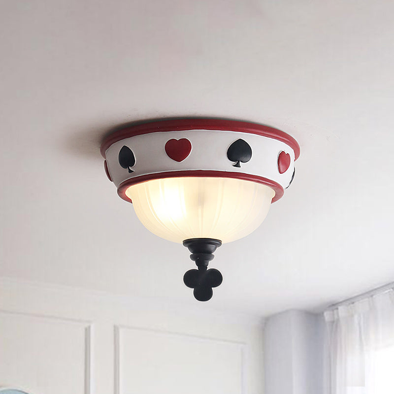 Bowl Child Bedroom Ceiling Mount Light with Poker Glass Modern Ceiling Fixture in White Clearhalo 'Ceiling Lights' 'Close To Ceiling Lights' 'Close to ceiling' 'Flush mount' Lighting' 240822
