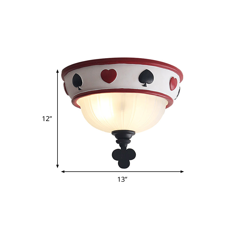 Bowl Child Bedroom Ceiling Mount Light with Poker Glass Modern Ceiling Fixture in White Clearhalo 'Ceiling Lights' 'Close To Ceiling Lights' 'Close to ceiling' 'Flush mount' Lighting' 240823