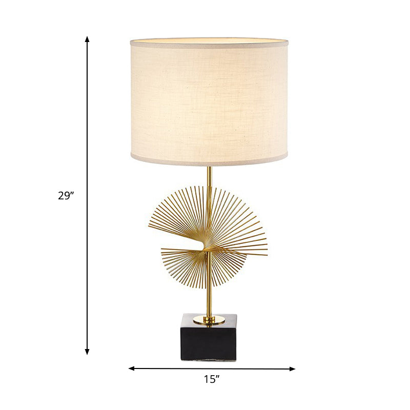 1 Bulb Cylinder Task Lamp Tradition Fabric Reading Book Light in White with Square Base Clearhalo 'Lamps' 'Table Lamps' Lighting' 240846