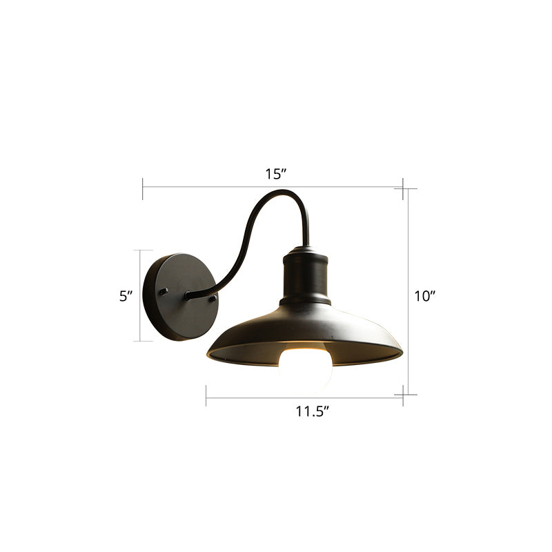 Barn Shade Outdoor Wall Lamp Industrial Metal 1 Bulb Gooseneck Wall Light Fixture Black 15" Clearhalo 'Art deco wall lights' 'Cast Iron' 'Glass' 'Industrial wall lights' 'Industrial' 'Middle century wall lights' 'Modern' 'Rustic wall lights' 'Tiffany' 'Traditional wall lights' 'Wall Lamps & Sconces' 'Wall Lights' Lighting' 2408496