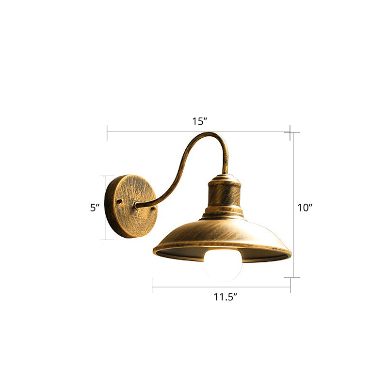 Barn Shade Outdoor Wall Lamp Industrial Metal 1 Bulb Gooseneck Wall Light Fixture Bronze 15" Clearhalo 'Art deco wall lights' 'Cast Iron' 'Glass' 'Industrial wall lights' 'Industrial' 'Middle century wall lights' 'Modern' 'Rustic wall lights' 'Tiffany' 'Traditional wall lights' 'Wall Lamps & Sconces' 'Wall Lights' Lighting' 2408498