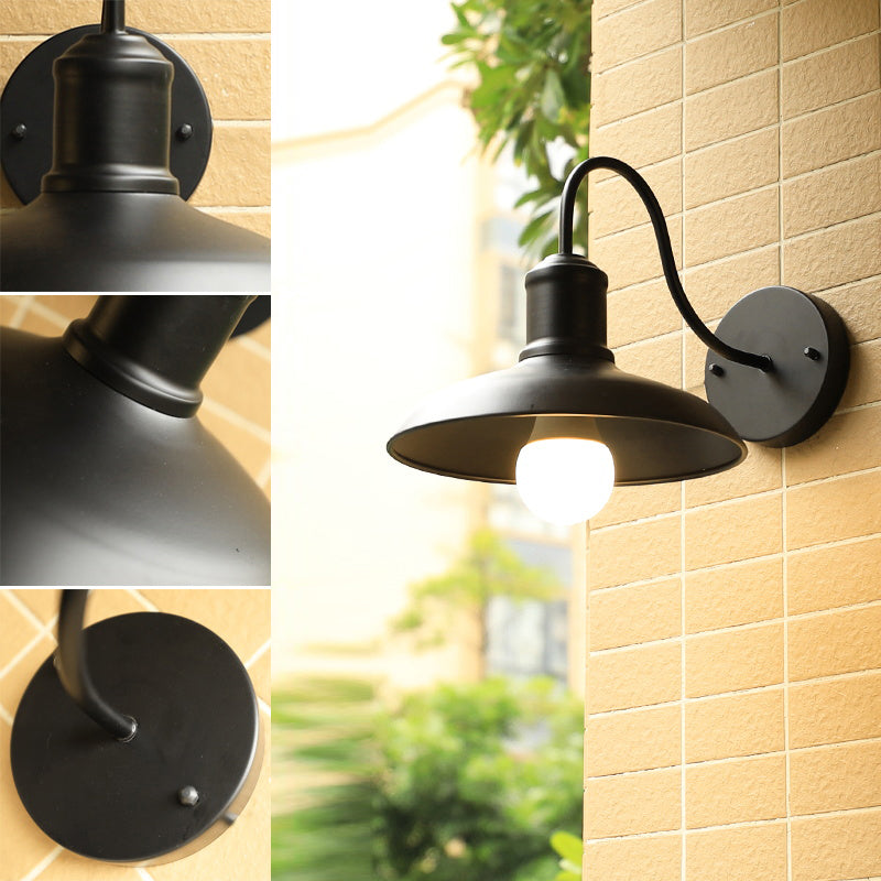 Barn Shade Outdoor Wall Lamp Industrial Metal 1 Bulb Gooseneck Wall Light Fixture Clearhalo 'Art deco wall lights' 'Cast Iron' 'Glass' 'Industrial wall lights' 'Industrial' 'Middle century wall lights' 'Modern' 'Rustic wall lights' 'Tiffany' 'Traditional wall lights' 'Wall Lamps & Sconces' 'Wall Lights' Lighting' 2408499