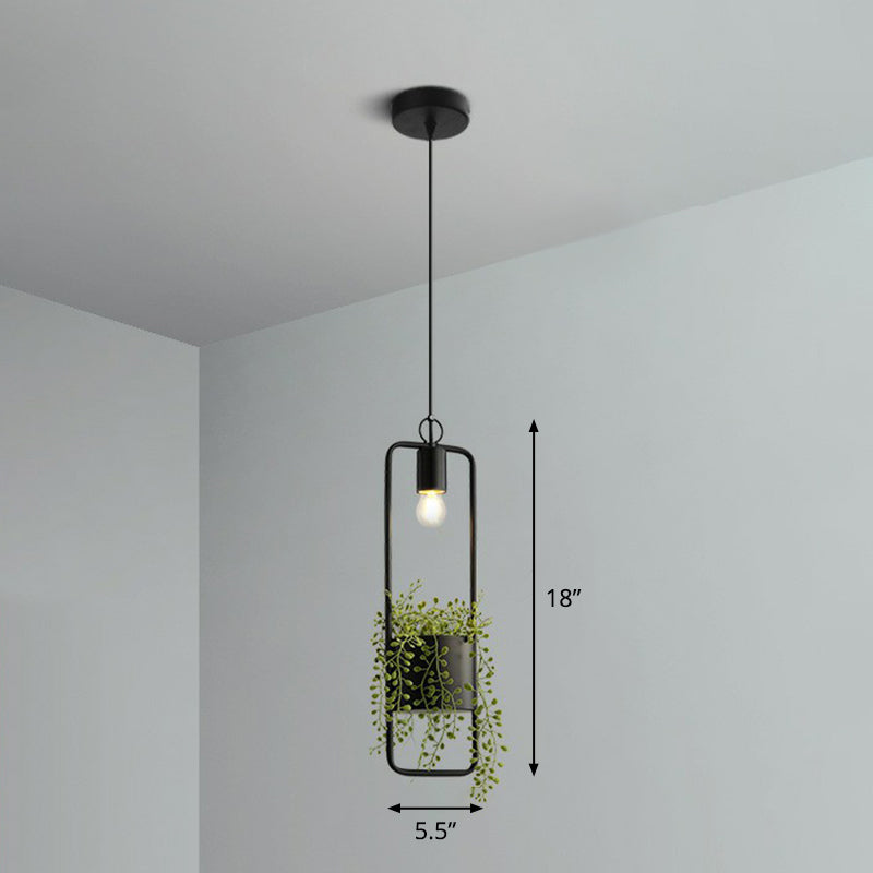 1-Bulb Faux Pot Plant Ceiling Pendant Light Industrial Black Metal Hanging Lamp with Bare Bulb Design Black Rectangle Clearhalo 'Art Deco Pendants' 'Black' 'Cast Iron' 'Ceiling Lights' 'Ceramic' 'Crystal' 'Industrial Pendants' 'Industrial' 'Metal' 'Middle Century Pendants' 'Pendant Lights' 'Pendants' 'Rustic Pendants' 'Tiffany' Lighting' 2408532