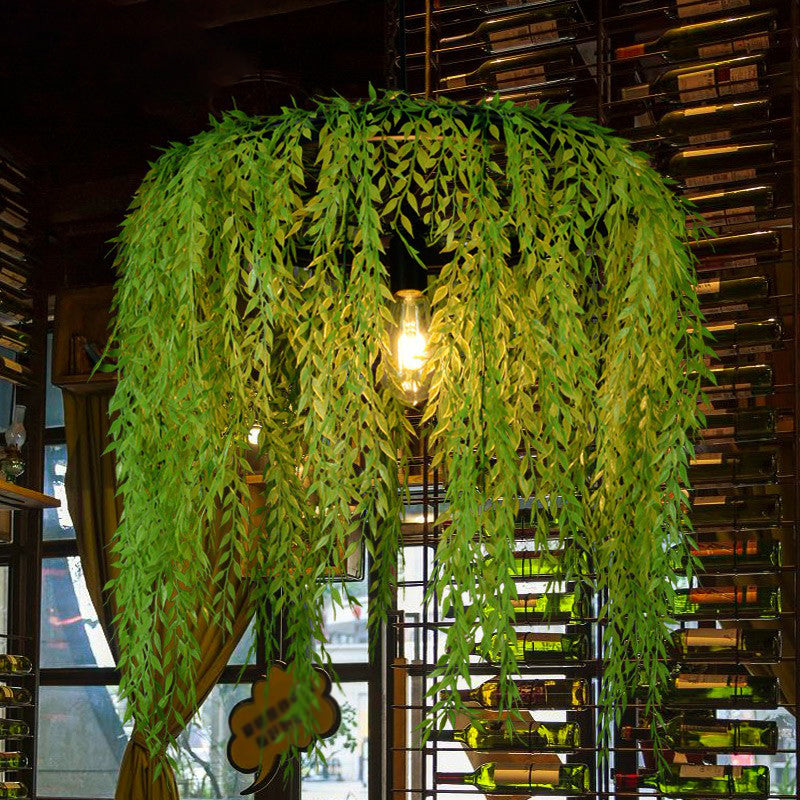 Industrial Wagon Wheel Pendant Light Single-Bulb Iron Suspension Light Fixture with Art Plant Green Clearhalo 'Art Deco Pendants' 'Black' 'Cast Iron' 'Ceiling Lights' 'Ceramic' 'Crystal' 'Industrial Pendants' 'Industrial' 'Metal' 'Middle Century Pendants' 'Pendant Lights' 'Pendants' 'Rustic Pendants' 'Tiffany' Lighting' 2408541