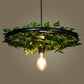 Industrial Wagon Wheel Pendant Light Single-Bulb Iron Suspension Light Fixture with Art Plant Black 23" Clearhalo 'Art Deco Pendants' 'Black' 'Cast Iron' 'Ceiling Lights' 'Ceramic' 'Crystal' 'Industrial Pendants' 'Industrial' 'Metal' 'Middle Century Pendants' 'Pendant Lights' 'Pendants' 'Rustic Pendants' 'Tiffany' Lighting' 2408545