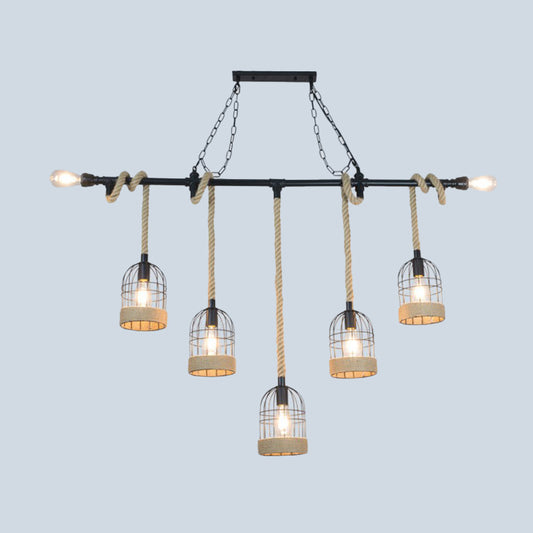 Birdcage Dining Room Island Ceiling Light Rustic Iron Suspended Lighting Fixture 7 Brown Clearhalo 'Ceiling Lights' 'Island Lights' Lighting' 2408570
