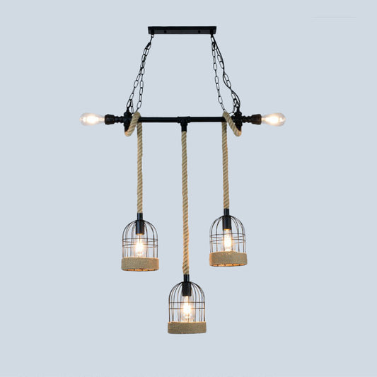Birdcage Dining Room Island Ceiling Light Rustic Iron Suspended Lighting Fixture 5 Brown Clearhalo 'Ceiling Lights' 'Island Lights' Lighting' 2408572