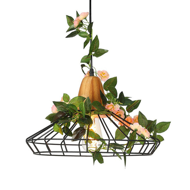 Farmhouse Wire Cage Suspension Lighting 1-Bulb Iron Ceiling Pendant with Wood Socket Clearhalo 'Art Deco Pendants' 'Black' 'Cast Iron' 'Ceiling Lights' 'Ceramic' 'Crystal' 'Industrial Pendants' 'Industrial' 'Metal' 'Middle Century Pendants' 'Pendant Lights' 'Pendants' 'Rustic Pendants' 'Tiffany' Lighting' 2408592