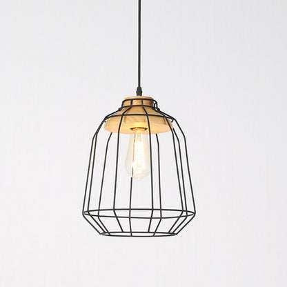 Farmhouse Wire Cage Suspension Lighting 1-Bulb Iron Ceiling Pendant with Wood Socket Black Birdcage Clearhalo 'Art Deco Pendants' 'Black' 'Cast Iron' 'Ceiling Lights' 'Ceramic' 'Crystal' 'Industrial Pendants' 'Industrial' 'Metal' 'Middle Century Pendants' 'Pendant Lights' 'Pendants' 'Rustic Pendants' 'Tiffany' Lighting' 2408593