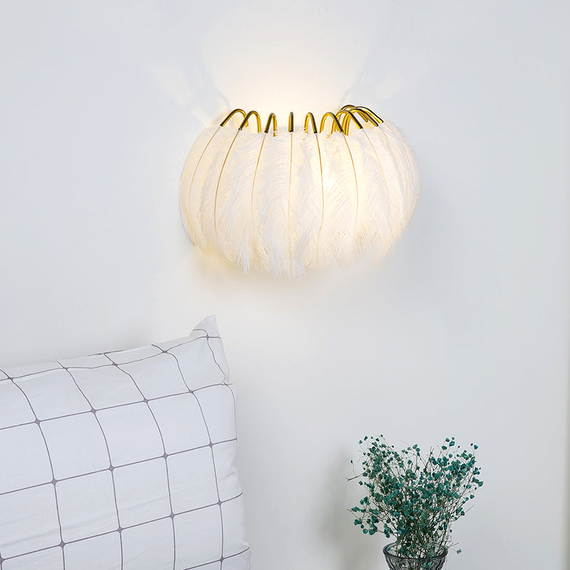 Minimalist Half-Round Wall Lamp Feather 1 Head Bedroom Flush Mount Wall Sconce Clearhalo 'Cast Iron' 'Glass' 'Industrial' 'Modern wall lights' 'Modern' 'Tiffany' 'Traditional wall lights' 'Wall Lamps & Sconces' 'Wall Lights' Lighting' 2408645