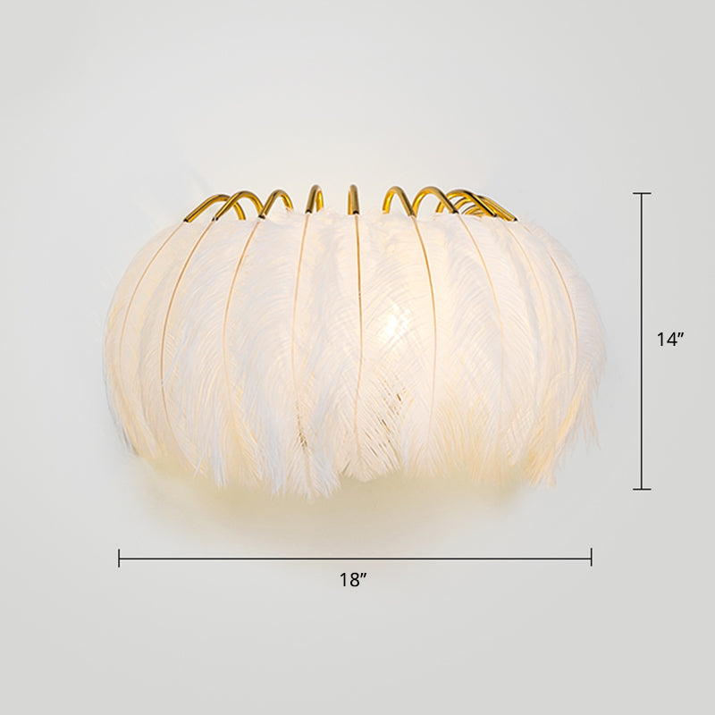 Minimalist Half-Round Wall Lamp Feather 1 Head Bedroom Flush Mount Wall Sconce White Clearhalo 'Cast Iron' 'Glass' 'Industrial' 'Modern wall lights' 'Modern' 'Tiffany' 'Traditional wall lights' 'Wall Lamps & Sconces' 'Wall Lights' Lighting' 2408646