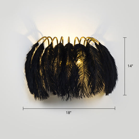 Minimalist Half-Round Wall Lamp Feather 1 Head Bedroom Flush Mount Wall Sconce Black Clearhalo 'Cast Iron' 'Glass' 'Industrial' 'Modern wall lights' 'Modern' 'Tiffany' 'Traditional wall lights' 'Wall Lamps & Sconces' 'Wall Lights' Lighting' 2408647